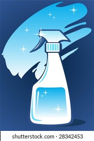 Bottle of the liquid for washing window isolated on a blue background.