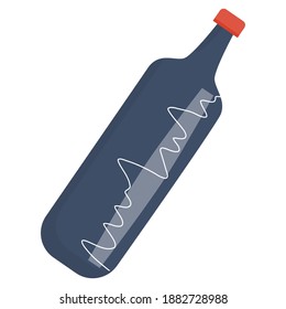 A bottle of liquid, wine or lemonade in cartoon style is isolated on a white background. Vector illustration of drinks, a bottle of wine.