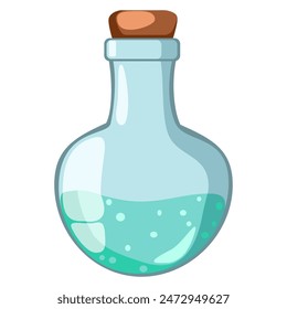 Bottle of liquor with a cork stopper in flat technique. Vector illustration 