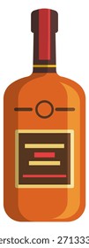 Una botella de licor con una etiqueta roja y una tapa roja