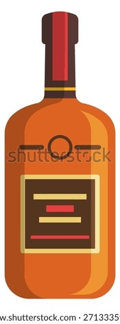 A bottle of liquor with a red label and a red cap