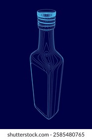 A bottle of liquor is shown in a blue background. The bottle is shown in a 3D format, giving it a more realistic appearance