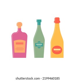 Bottle of liquor, vermouth, champagne great design for any purposes. Flat style. Color form. Party drink concept. Simple image shape. Vector.
