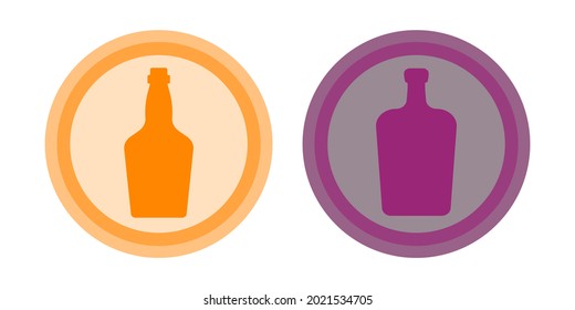 Botella de licor, whisky. El fondo es círculo. Bebida de diseño de objetos de color aislado. Ilustración gráfica de estilo plano. Un icono sencillo para el restaurante, el pub, la fiesta. Vector.
