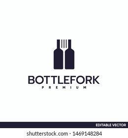 bottle liquor or wine with fork logo design