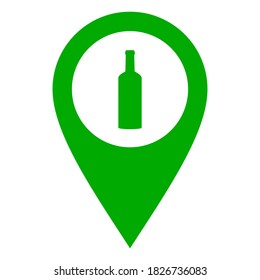 Botella y alfiler de ubicación en blanco