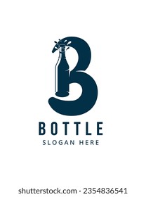 bottle logo design template. abstract tribal concept with blue monochore color. combination between letter b and a bottle. can used for logo or identity. 