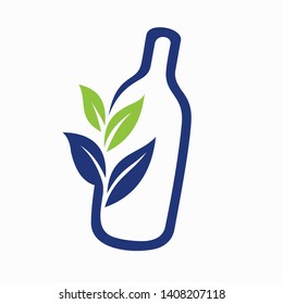 Bottle logo with leaf concept