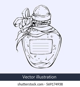 Bottle of love elixir. Grunge romantic vector illustration.