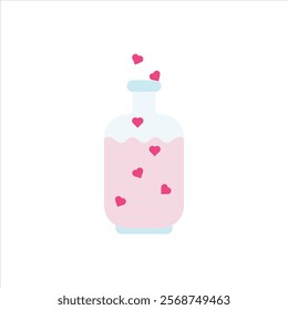 Bottle and love flat icon, romantic bottle design illustration, valentines day illustration. 