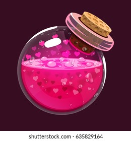 Bottle of love. Game icon of magic elixir. Interface for rpg or match3 game. Love. Big variant. Vector illustration