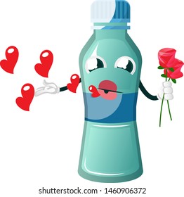 Bottle is in love, illustration, vector on white background.