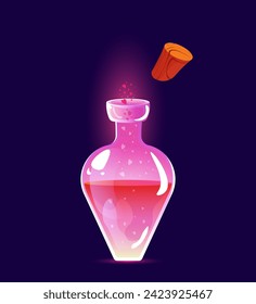 Bottle with love potion in cartoon style. Glass bottle in cartoon style. Gradient.