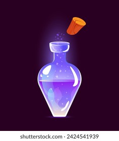 Bottle with love potion in cartoon style. Glass bottle in cartoon style. Gradient.