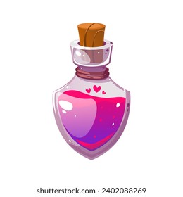 A bottle of love potion.The potion is in a glass jar.The symbol of Valentine's Day.Vector illustration highlighted on a white background.