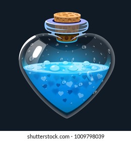 Bottle with love potion. Icon magic elixir. Design for app user interface. Design elements for Valentines day. Vector illustration