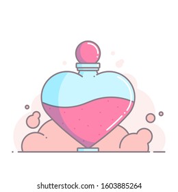Bottle with love potion. Icon magic elixir. Design for app user interface. Design elements for Valentines day. 
