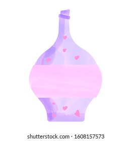 Bottle with love potion. Icon magic elixir. Design for app user interface. Design elements for Valentines day. Vector illustration.