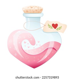 Bottle with love potion. Icon magic elixir. Design for app user interface. Design elements for Valentines day. Vector illustration.
