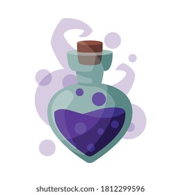 Bottle of Love Potion, Occult Magic Object for Mystic Ritual Cartoon Style Vector Illustration