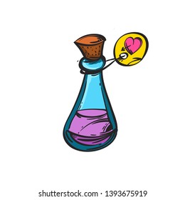 Bottle and love potion white background  Cartoon style 