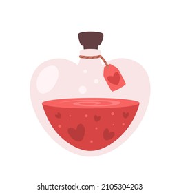 Bottle with love potion or love perfume. Valentines day, love, romantic concept. Vector illustration