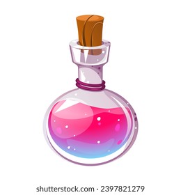 A bottle of love potion. A pink potion in a glass jar.The symbol of Valentine's Day.Vector illustration highlighted on a white background.