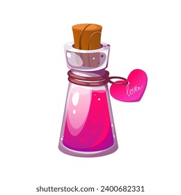 A bottle of love potion. A pink potion in a glass jar.The symbol of Valentine's Day.Vector illustration highlighted on a white background.	