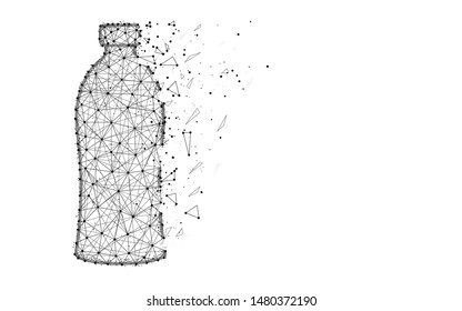 Bottle low poly design, drink abstract geometric image, plastic wireframe mesh polygonal vector illustration made from points and lines on white background