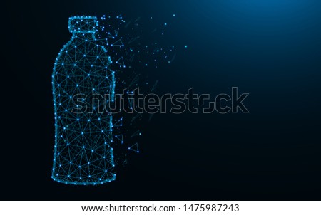 Bottle low poly design, drink abstract geometric image, plastic wireframe mesh polygonal vector illustration made from points and lines on dark blue background