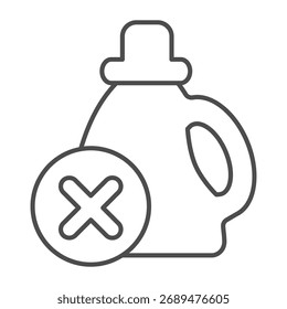 Garrafa de óleo de máquina ícone de linha fina, conceito de óleos. Gráficos vetoriais. Contêiner de óleo com botão de fechamento, sinal de item proibido no fundo branco, ícone de estilo de contorno para design móvel ou web
