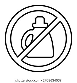 Flasche Maschinenöl Bann dünne Linie Symbol, Reparaturkonzept. Vektorgrafiken. Verbotenes, verbotenes Artikelzeichen auf weißem Hintergrund, Umrissstilsymbol für Mobil- oder Webdesign