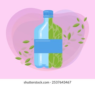 Bottle made from eco-friendly plastic vector illustration. Usage of bio-based sustainable chemicals to produce environmentally friendly packages. Sustainability, ecology concept