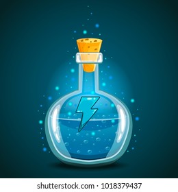 Bottle of magic elixir with energy symbol