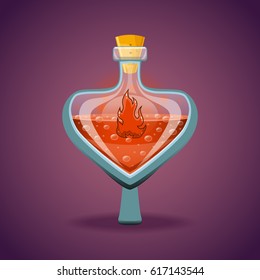 Bottle of magic elixir with flame
