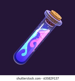 Bottle of magic. Game icon of magic elixir. Interface for rpg or match3 game. Blue and violet. Small variant. Vector illustration