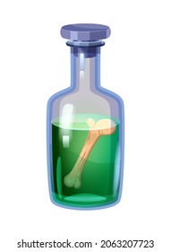 Bottle magic potion with bone. Game icon asset, glass, liquid elixir, poisine, flask, Vector illustration cartoon for game, app UI