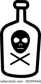 Una botella con una poción mágica, decorada con un cráneo y huesos de fondo blanco. Ilustración vectorial.Diseño para Halloween