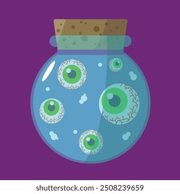 Bottle of magic potion with eyes. Witch potion for Halloween and theme parties.