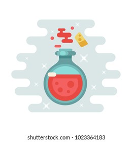 Bottle with magic potion. Game icon of magic elixir. Vector flat illustration.