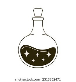 Bottle with magic potion vector flat illustration. Celestial, magic element