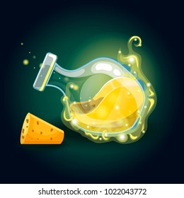 Bottle with magic smog and elixir. Game design illustration