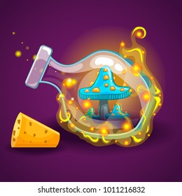 Bottle with magic smoke and mushrooms