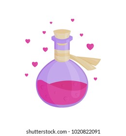 Bottle with a magical potion. Icon of the flask with a love spell. Vector illustration.