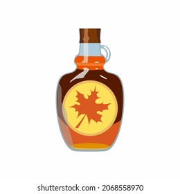 Bottle of maple syrup icon for classic hotel breakfast. Brunch healthy start day options food. Vector illustration
