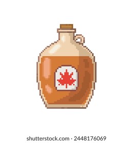 Bottle with maple syrup, pixel art food