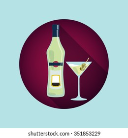 bottle of martini and a glass of martini