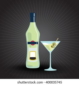 bottle of martini and a glass of martini