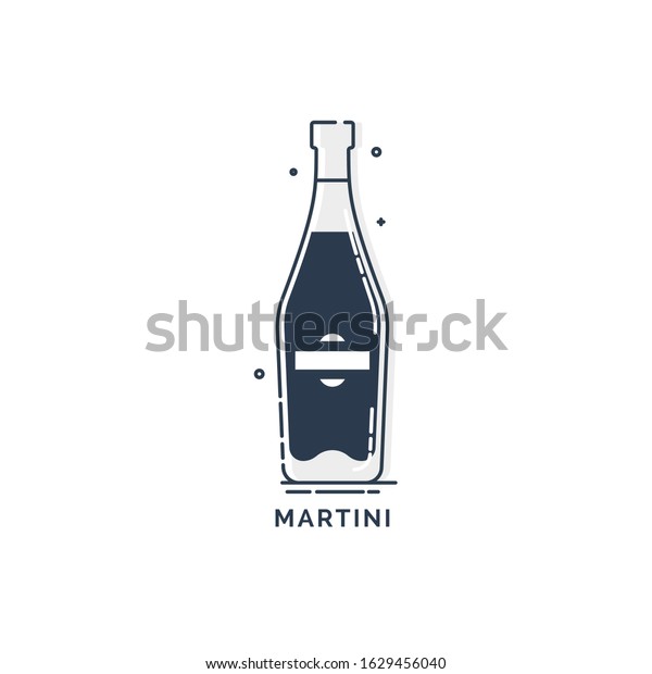 Bottle Martini Line Art Flat Style Stock Vector (Royalty Free