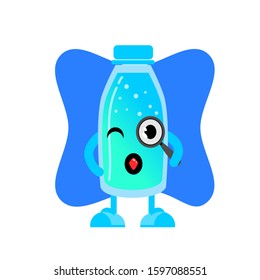 bottle mascot uses a magnifying glass